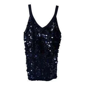 Intuition Navy Knit Tank with Large‎ Sequins, Size Large